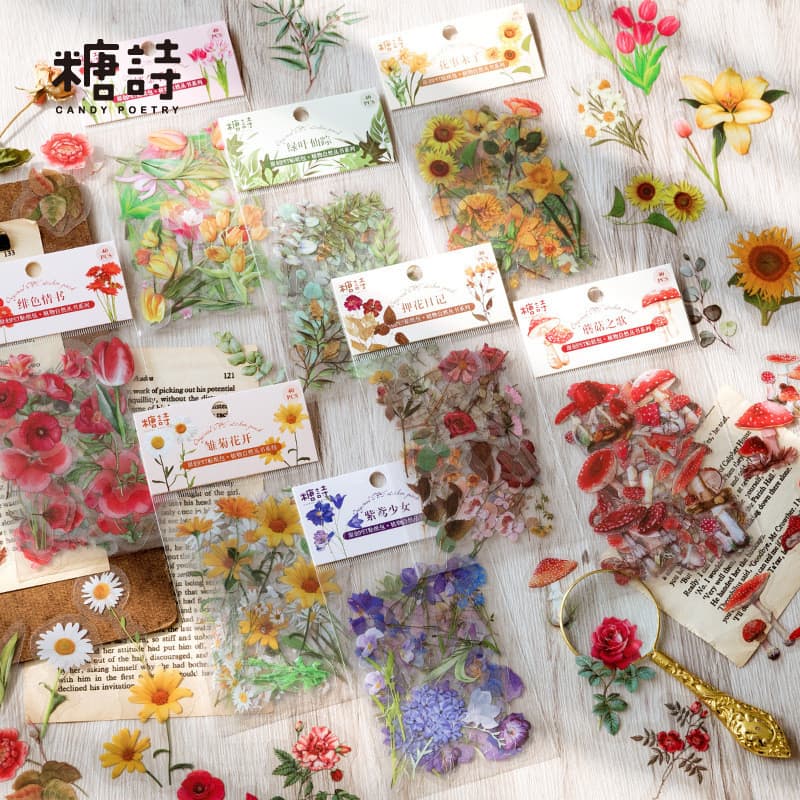 Pacote de Adesivos Florais Botânicos da Série Nature para Diário, Adesivos Decorativos DIY para Diário