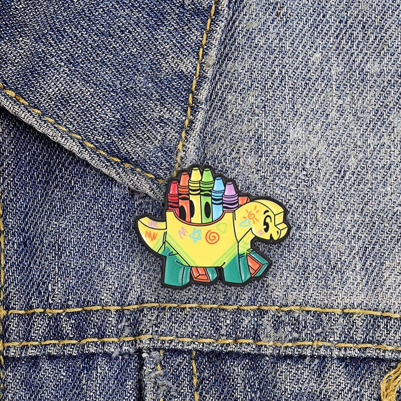 Desenhos Animados Estegossauro Dinossauro Lápis Caixa UV Broche Moda Acessórios De Roupas Mochila Crachá Jóias Presente