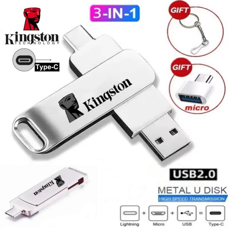 2TB 3 Em 1 U Disk 1TB 512GB 256GB 128GB Capacidade USB2.0 Type-C Interface flash Bastão De Memória Para Smartphone Compu