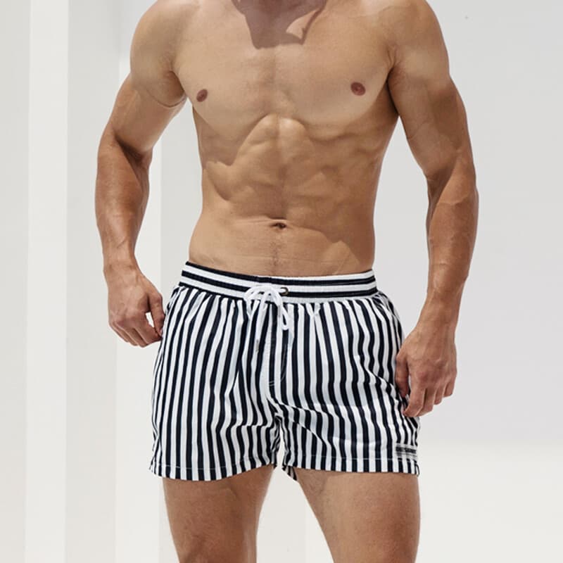 Shorts Listrados Marinhos De Secagem Rápida Para Praia Masculina , Calções De Banho Esportivos Soltos Surf E Fitness