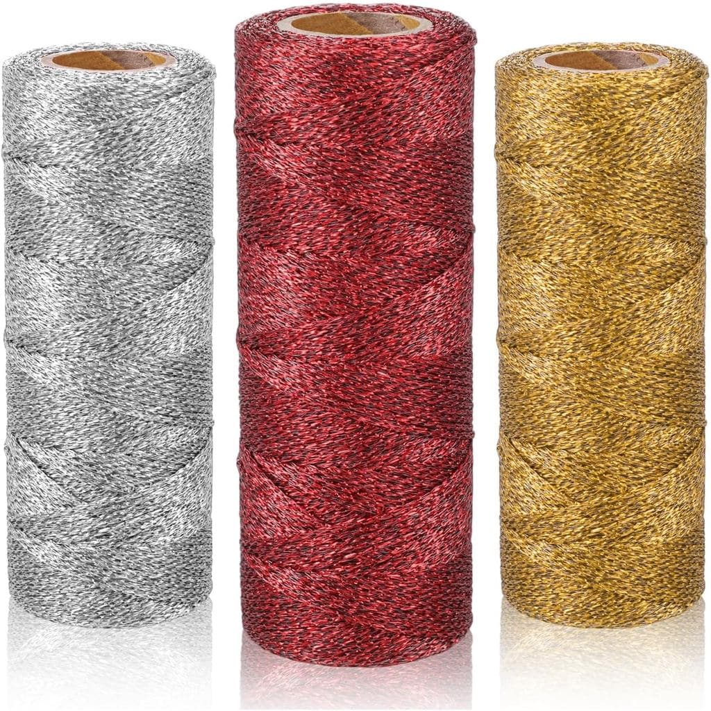 3 Rolls Christmas Decorative String Metallic Bakers Twine Crafting Decorative Wrapping String Glitter Twine for Crafts G