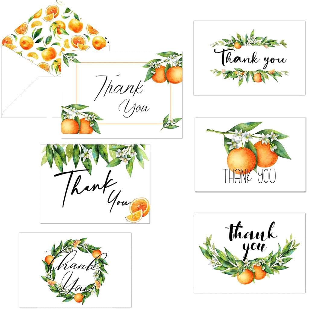 72 Pieces Orange Thank You Cards Includes 36 Pieces Orange Non-adhesive Envelopes and 36 Green Leaves Greeting Cards Wat