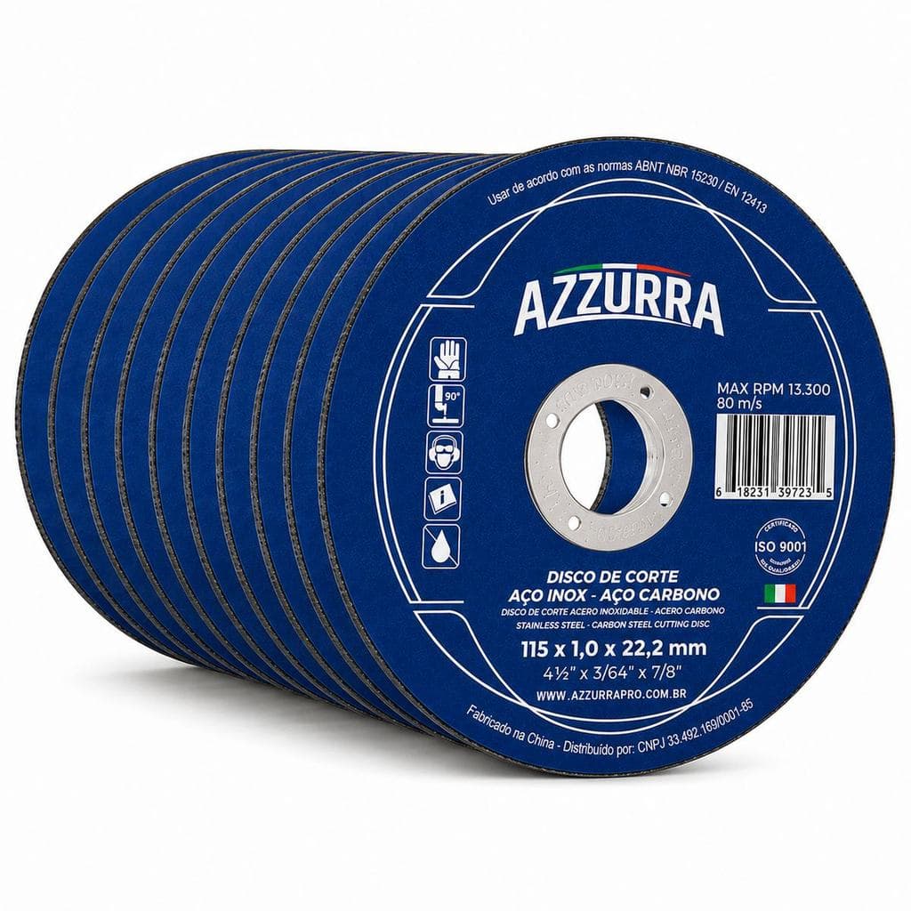 Kit 10 Discos De Corte 115x1,0mm Aço Inox Carbono Azzurra