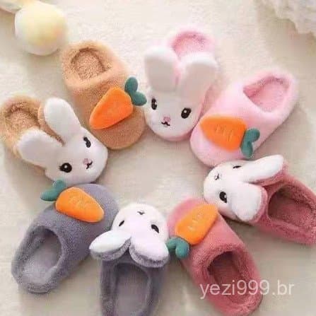 Pantufa infantil De Inverno Quente Antiderrapante De Coelho com Cenoura