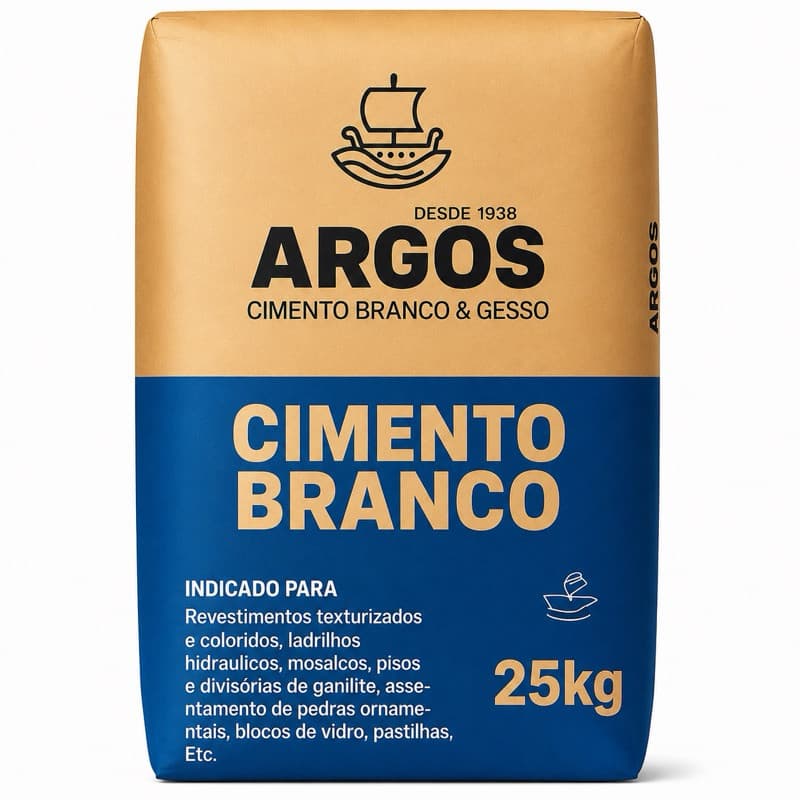 Cimento Branco Estrutural ARGOS CPB-32 25kg Original Bloco de Vidro, Artesanato, Pré-Moldados e Construção Alta Resisten