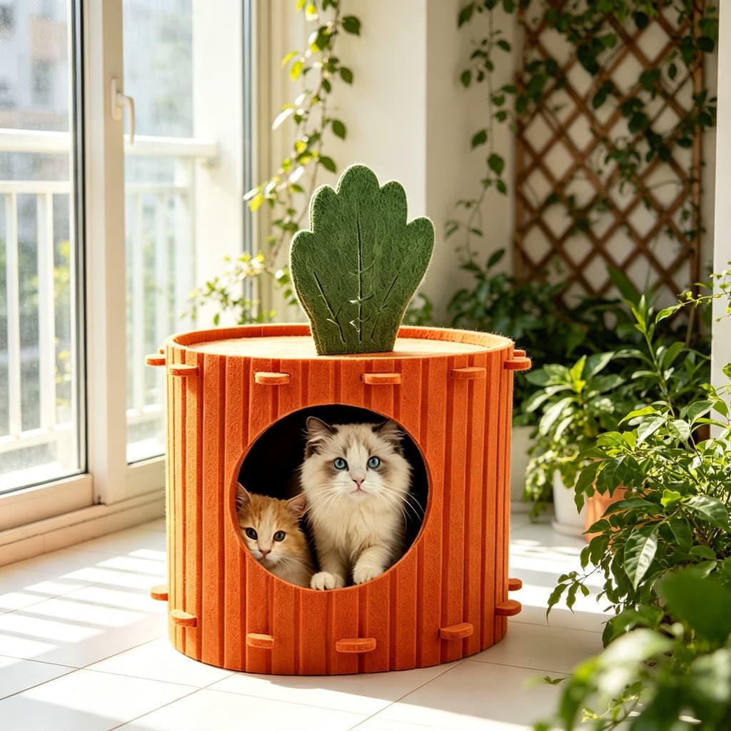 Cama Gato Cenoura Feltro Resistente Arranhável Montagem Encaixe Espaçosa Gato Gordo Multiuso Quente Respirável Sem Odor