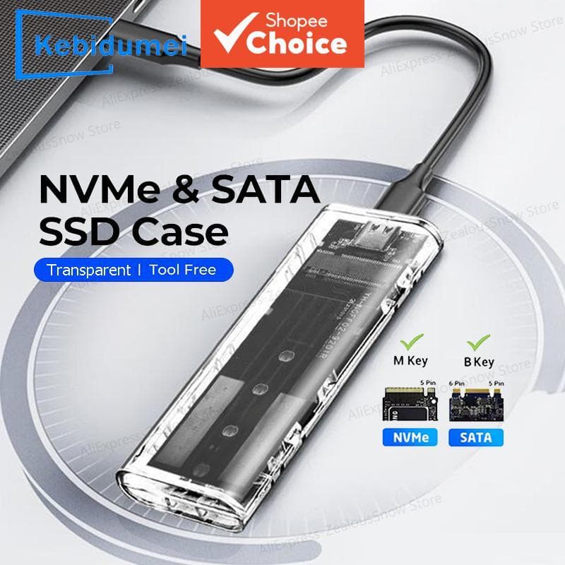 M . 2 NVMe PCIe NGFF SATA SSD Gabinete 5/10 Gbps Transparente USB Tipo C Disco Rígido Externo Caixa