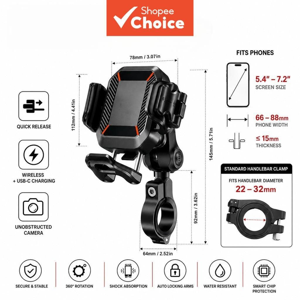 Suporte de Celular para Moto à Prova de Impacto para Guidão e Suporte de Navegação