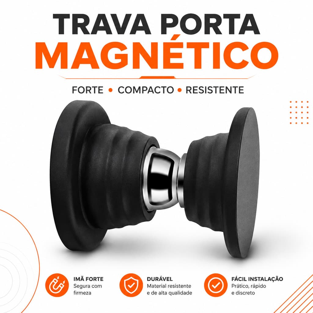 Trava Porta Magnético Preto Batente Prendedor Fixador Imã Forte Compacto Metal Anti Impacto 52mm