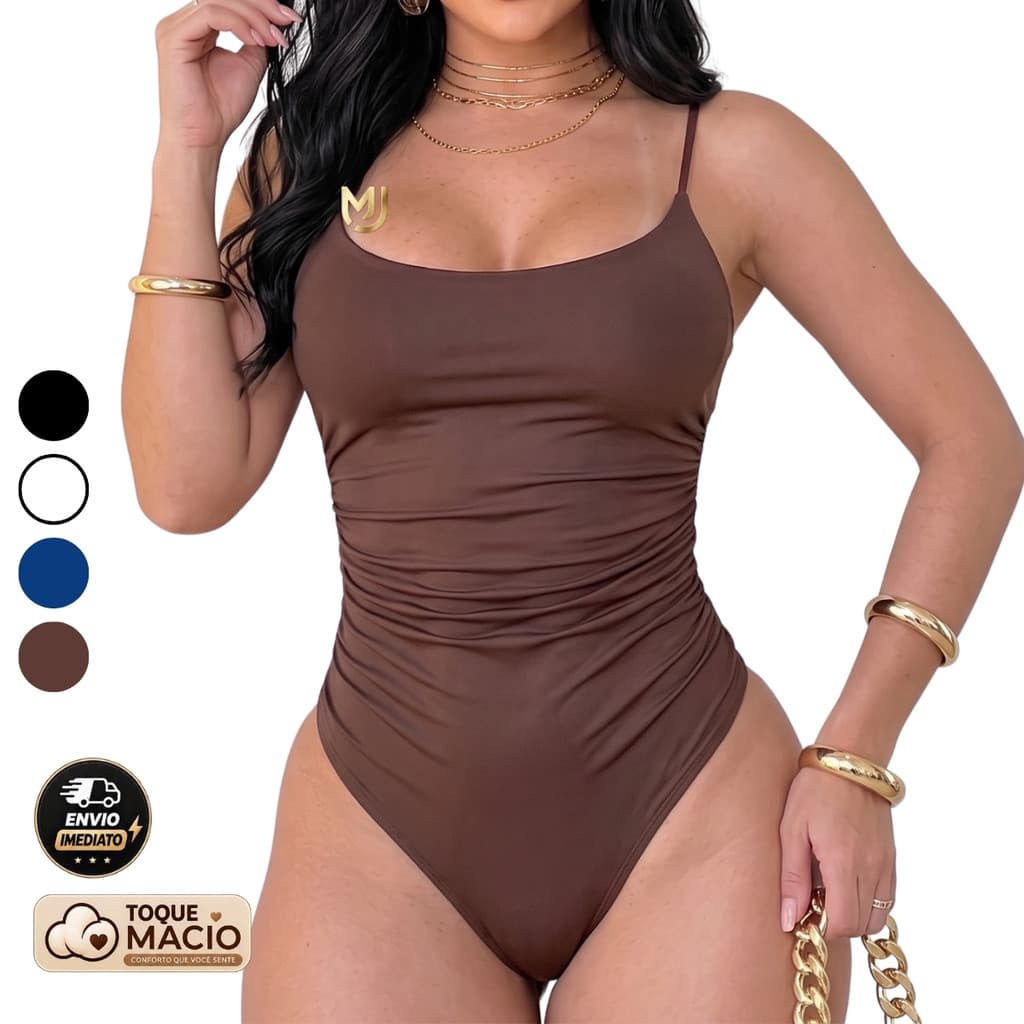 Regata Body Feminino com Drapeado na Cintura Modelagem Ajustada Moda Gringa Elegante Casual