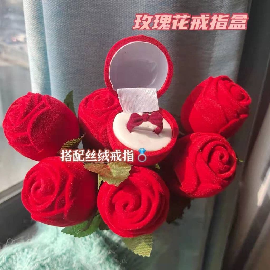 Caixa de anel em veludo de alta densidade com rosa vermelha, presente para o Dia dos Namorados, caixa de joias mágica co