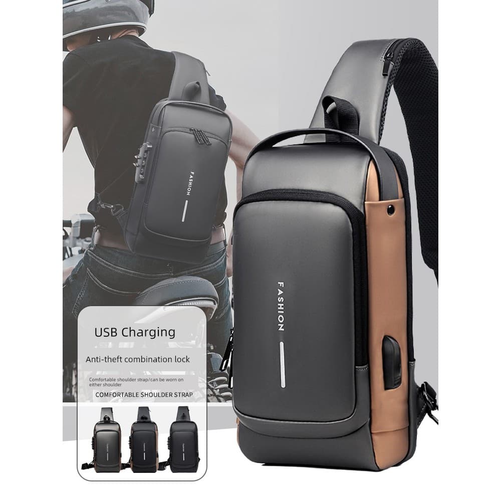 Combinação de bloqueio Anti-roubo saco de peito masculino grande capacidade Retro motocicleta saco à prova dwaterproof á