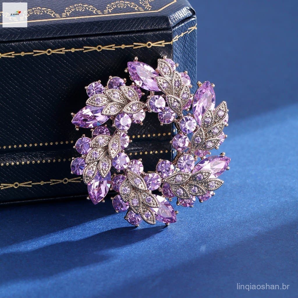 Broche feminino em formato de guirlanda, liga de cobre, zircônia, joia de moda, com fecho de segurança, Galvanoplas 96K7