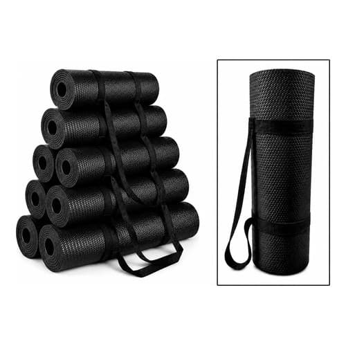 Kit 10 Tapete Com Alça Tatame Yoga Eva 10mm Pilates 100x50cm Preto