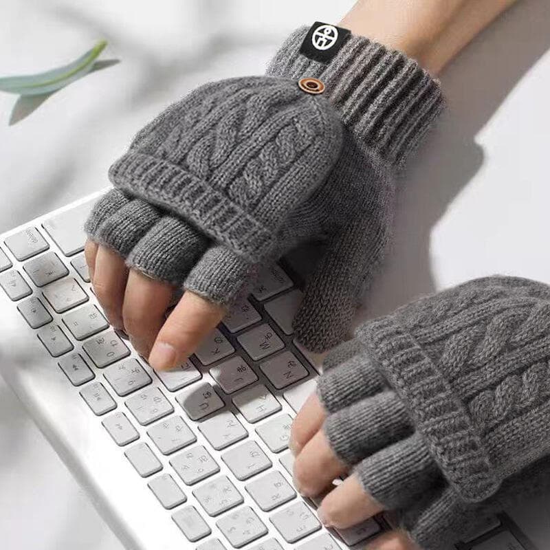 Lã De Malha Sem Dedos Flip Luvas Inverno Quente Dedo Livre Touchscreen Para Homens Mulheres De Exposto Luva