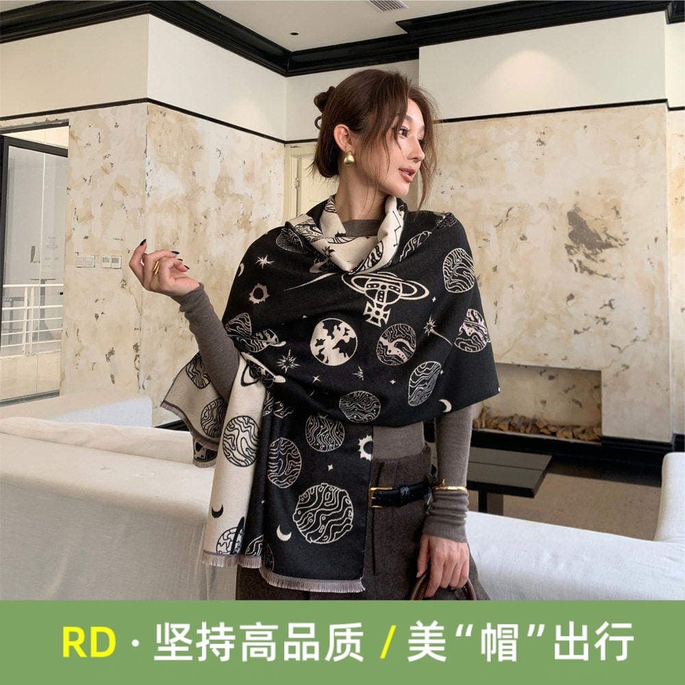 Versão coreana temperamento moda outono inverno imitação de caxemira saturno xale senhoras jogo ao ar livre viagem ar co
