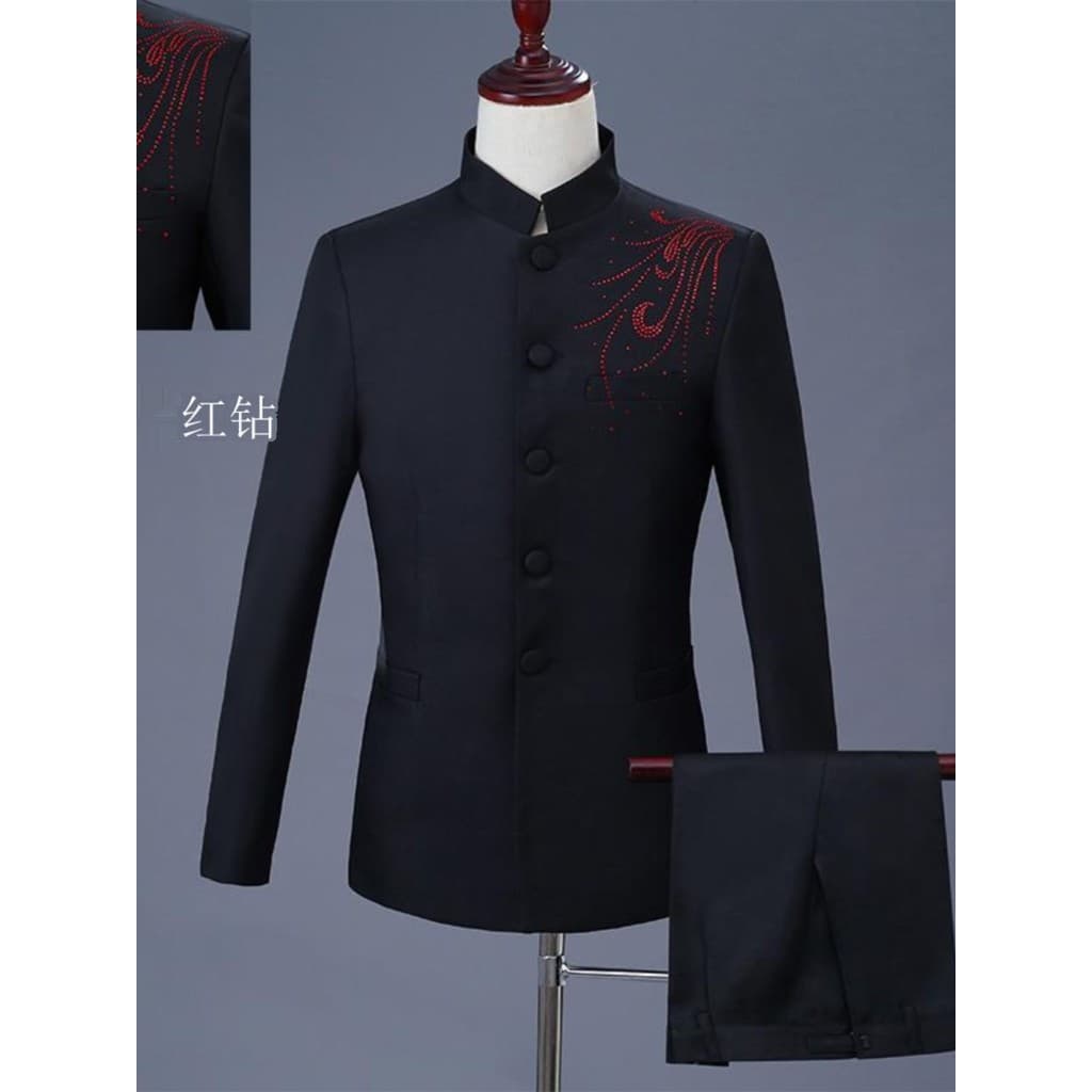 Novo estilo brilhante diamante masculino Tang terno estilo chinês gola alta Zhongshan terno anfitrião arte exame uniform