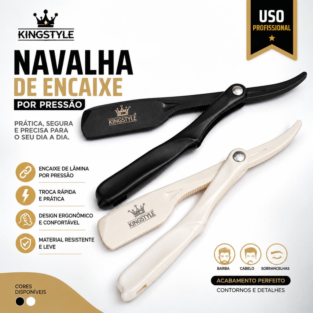 Navalhete Profissional Kingstyle de Pressão para Barbeiro Barbearia Leve e Resistente