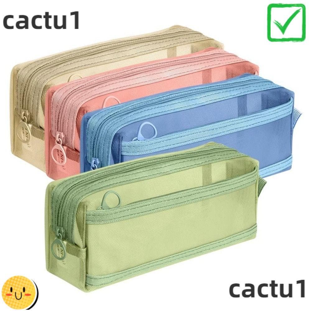 Bolsa De Caneta CACTU , Lápis De Camada Dupla De Malha , Caixa Transparente De Grande Capacidade , Escritório Escolar