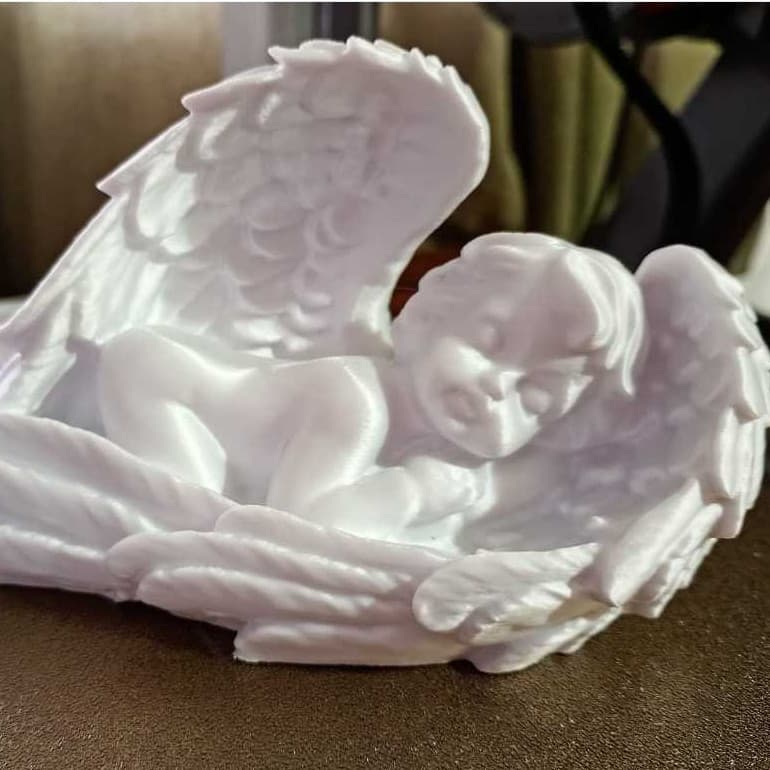 Estátua Anjo Querubim no Berço de Asas - Decoração Batizado e Quarto Bebê - Impressão 3d Meyker3D