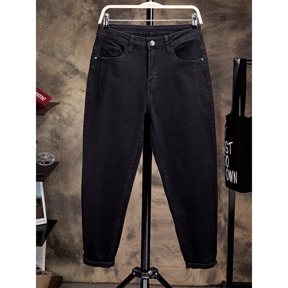 2026 outono puro preto Jeans masculino solto estiramento mais gordura plus Size na moda gordo pés pequenos calças mais m