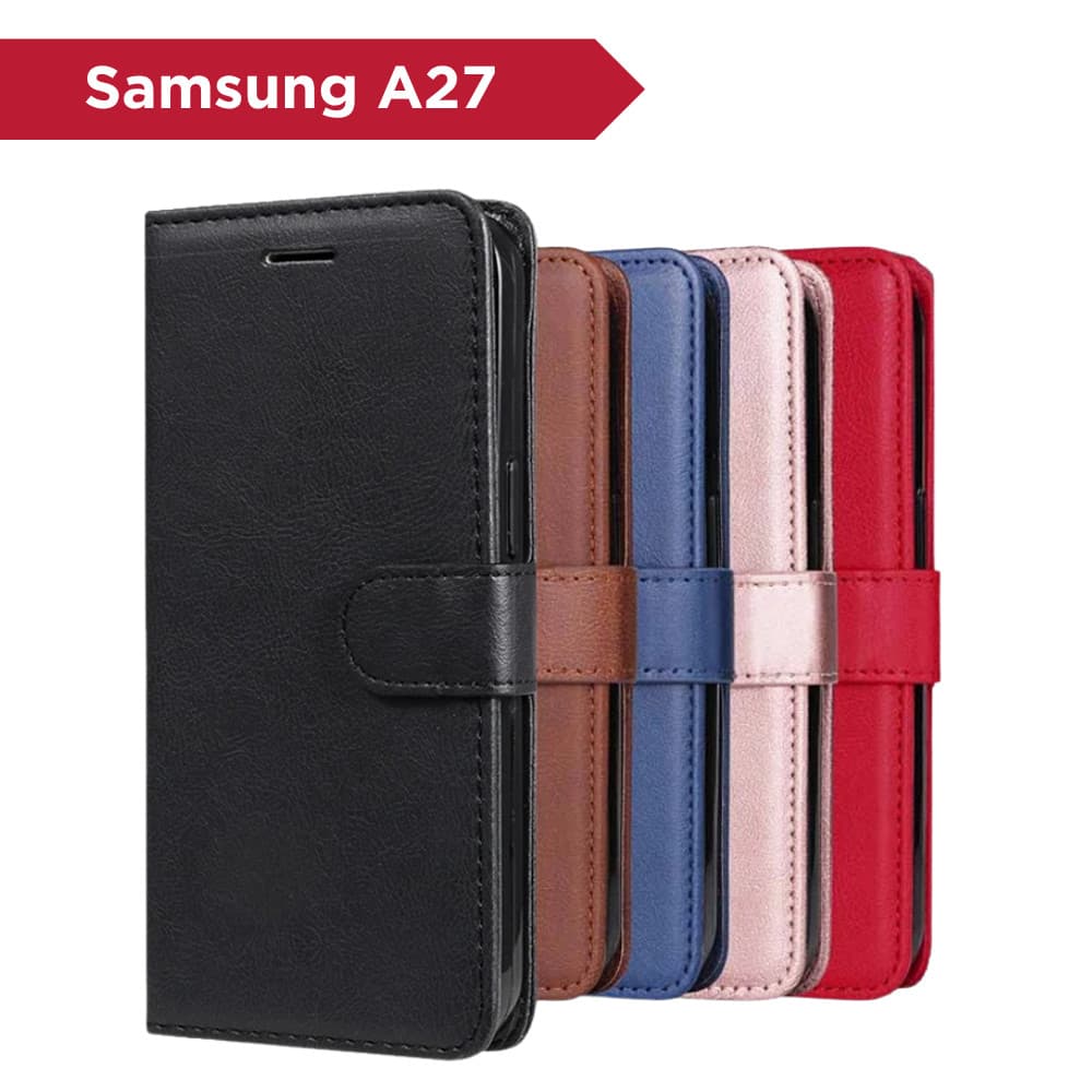 Kit Capa Carteira P/ Samsung Galaxy A27 - Couro Sintético Case Capinha e Película 3D Vidro/Hidrogel