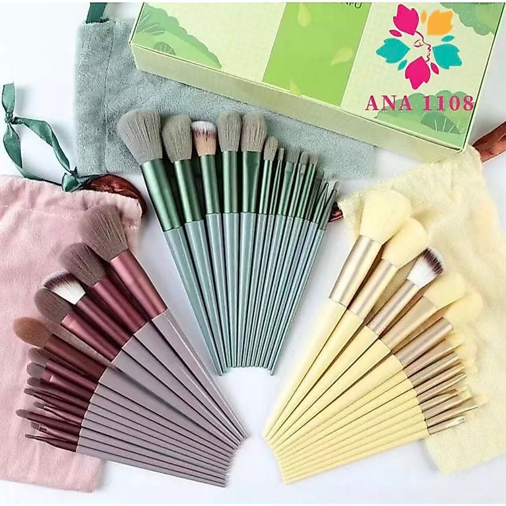 Conjunto de 13 peças de pincéis de maquiagem profissional - pincel de contorno, pincel rosa, pincel Kabuki, pincel de Bl