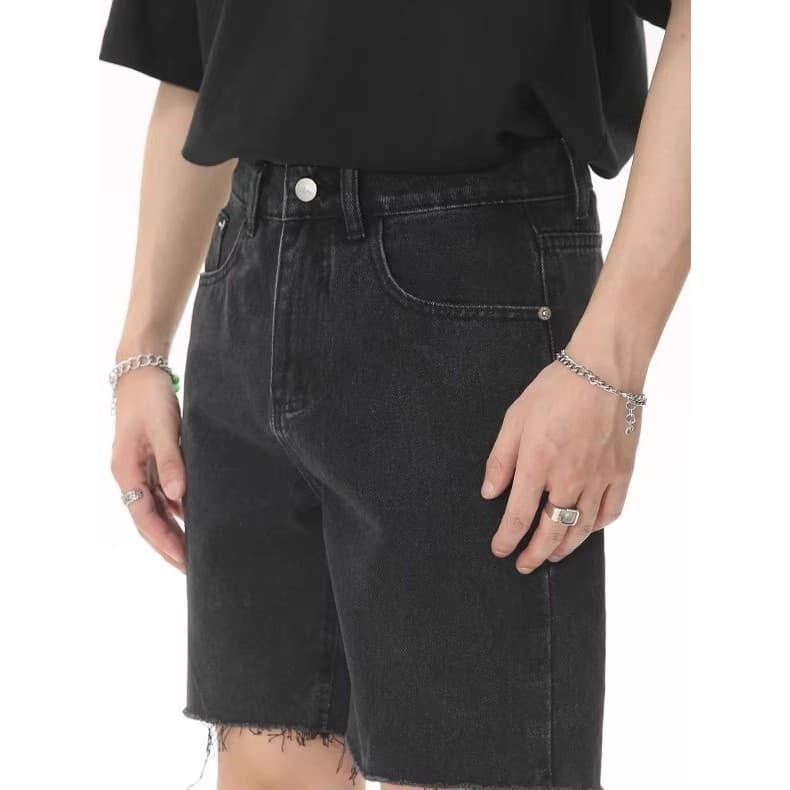 Alta qualidade preto cinza desgastado Denim Shorts masculino high Street Retro Puffian bonito quarto calças mais magro o