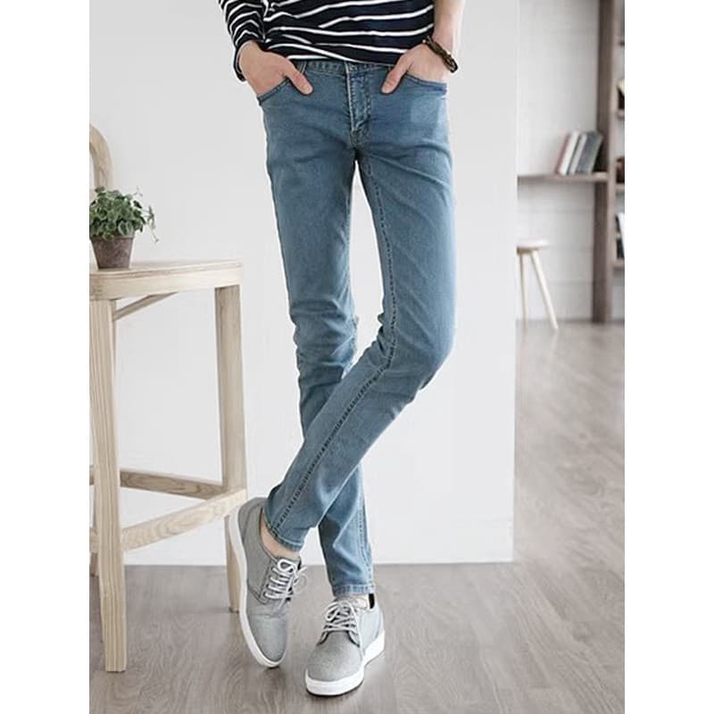 Alta qualidade Retro Casual rufião bonito estiramento calças magras fino-ajuste Jeans masculino adolescente na moda