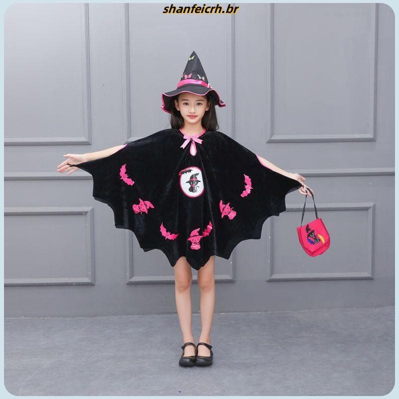 Fantasia infantil de Halloween, fantasia de bruxa, morcego, vampiro, vestido branco de neve, fantasia de abóbora