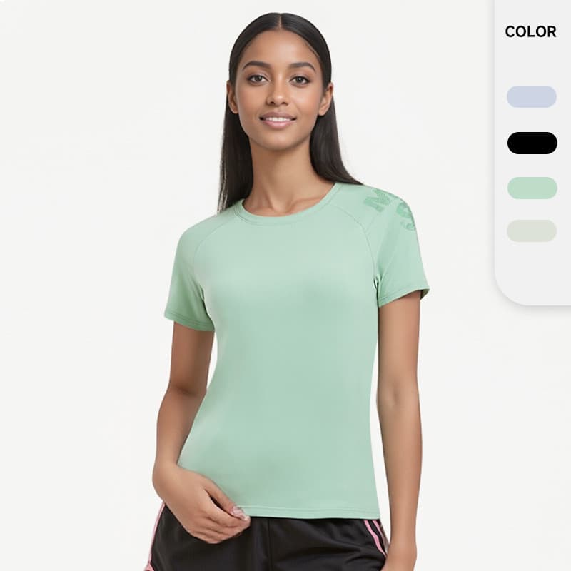 Novo estilo de secagem rápida camiseta de manga curta senhoras verão em torno do pescoço roupas de secagem rápida Ru