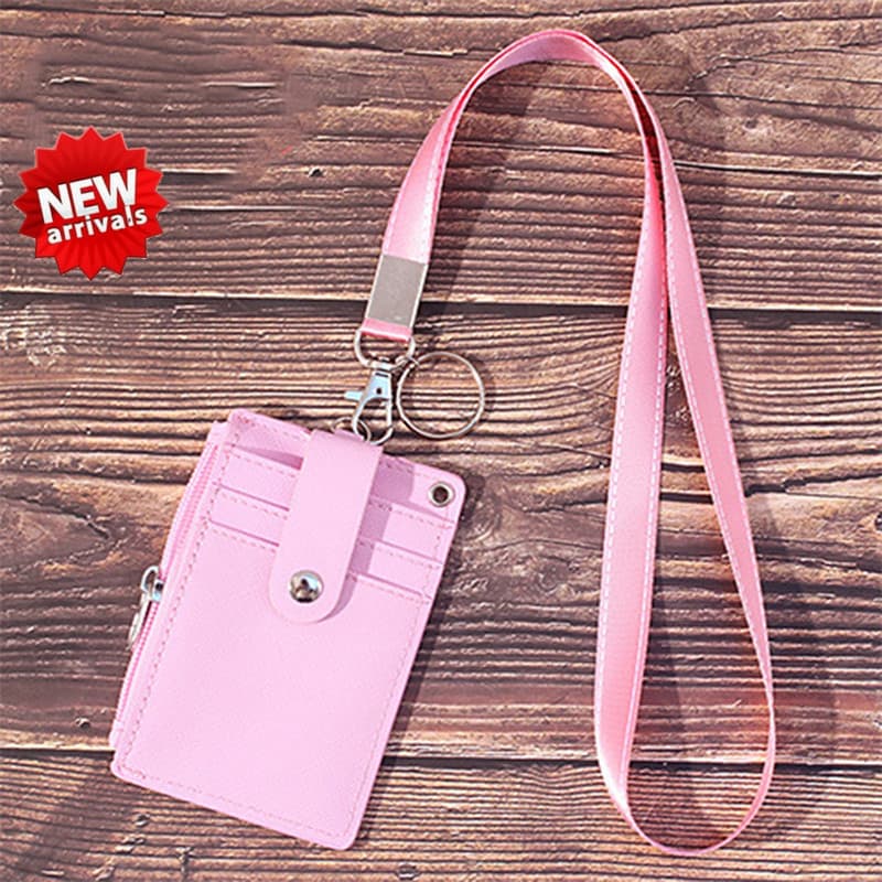 < YP > 1 Pçs Titular Do Cartão Fino Pequeno Zíper Chaveiro Bolso Frontal ID Crachá Carteira Com 5 Slots De