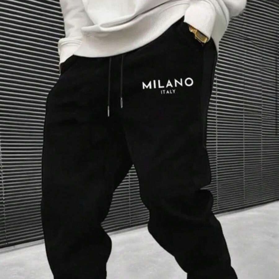 Calça Jogger Moletom Premium Esportiva Masculina Casual Estampada Milano Italy Academia Com Bolso Flanelada Inverno
