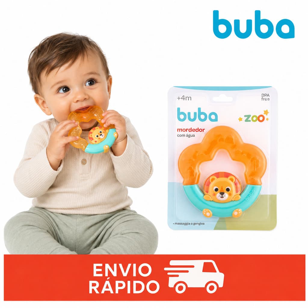 Mordedor de Água Buba Leão Massageador Dente Bebe Infantil Mordedor