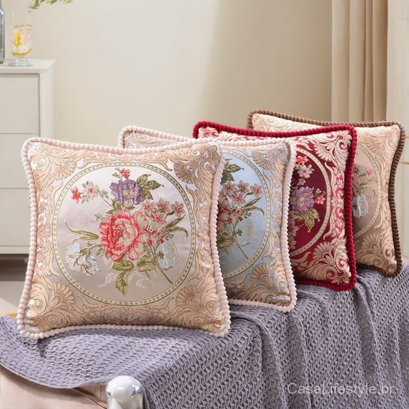 Capa de almofada jacquard tingida em fio, estilo nórdico, com bordas enroladas em estilo europeu, para sofá de sala de e
