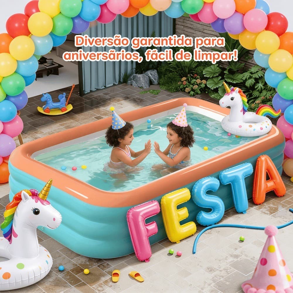 Piscina Inflável Quadrada 3m Familiar com Estrutura Multicamada que Suporta Múltiplas Pessoas - Piscina Rápida para Verã
