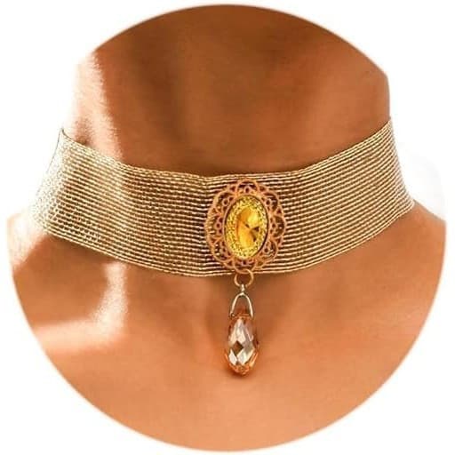 Colar de ouro estilo boêmio, colar de malha dourada, colar com pingente de vidro, adequado para mulheres, adequado para