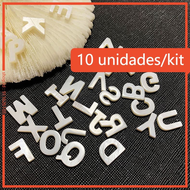 Acessórios de Joias em Concha de Água Doce, Letras e Números Esculpidos à Mão, Estilo Fresco