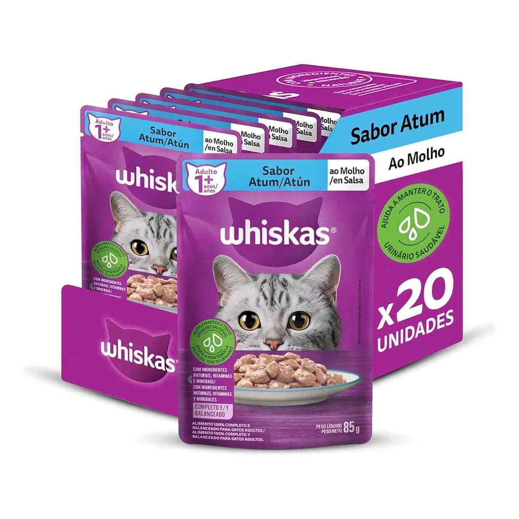 Pack Whiskas Sachê Atum ao Molho para Gatos Adultos 85 g - 20 un