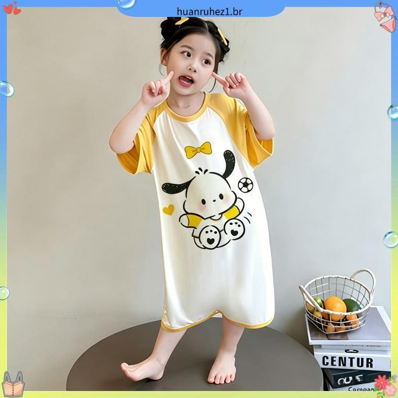Meninas camisola verão estilo fino modal pijamas de uma peça puro algodão modal gelo seda crianças ar condicionado Homew