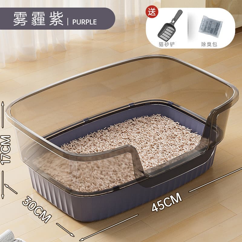 Enviar caixa de areia para gatos de grandes dimensões, Semi-fechada, cerca alta, banheiro para gatos, pá de areia para g