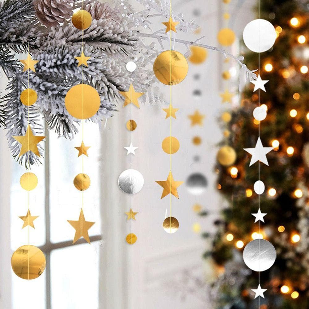 Círculo Dot Star Guirlanda Banner , Lantejoulas Douradas Glitter Estrela De Papel , Decoração De Suspensão De Festa De 4