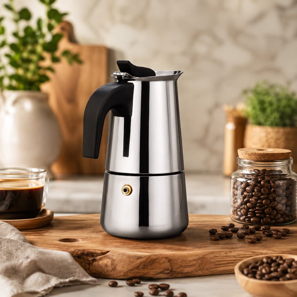 Cafeteira Italiana Inox Tipo Moka Expresso Café Fogão com Cabo Resistente Cozinha