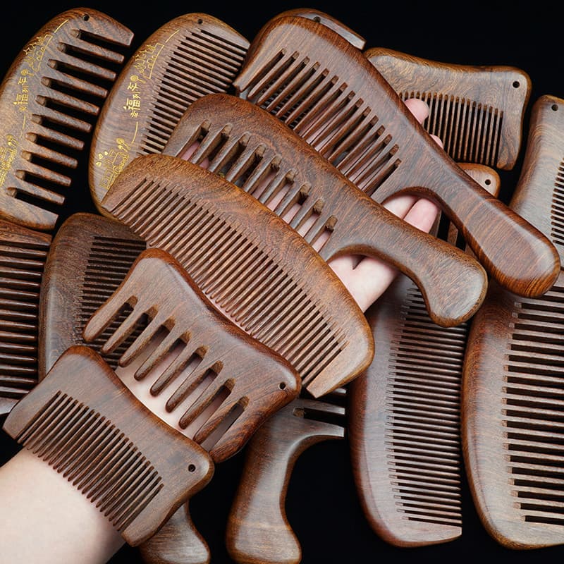 Pente de sândalo de seda dourada Natural feminino eletrostático perda de cabelo pente de massagem doméstico pente de den