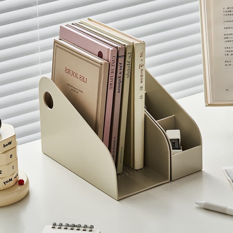 Caixa de armazenamento de mesa, suporte para livros, organizador de arquivos de escritório, organizador de material esco