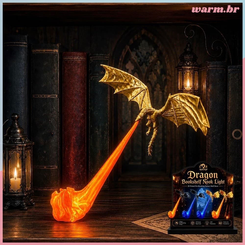 Dragon Flame Book Nook 3D Impresso Fantasia Estante Decoração Inserção De Prateleira [waroom.br]