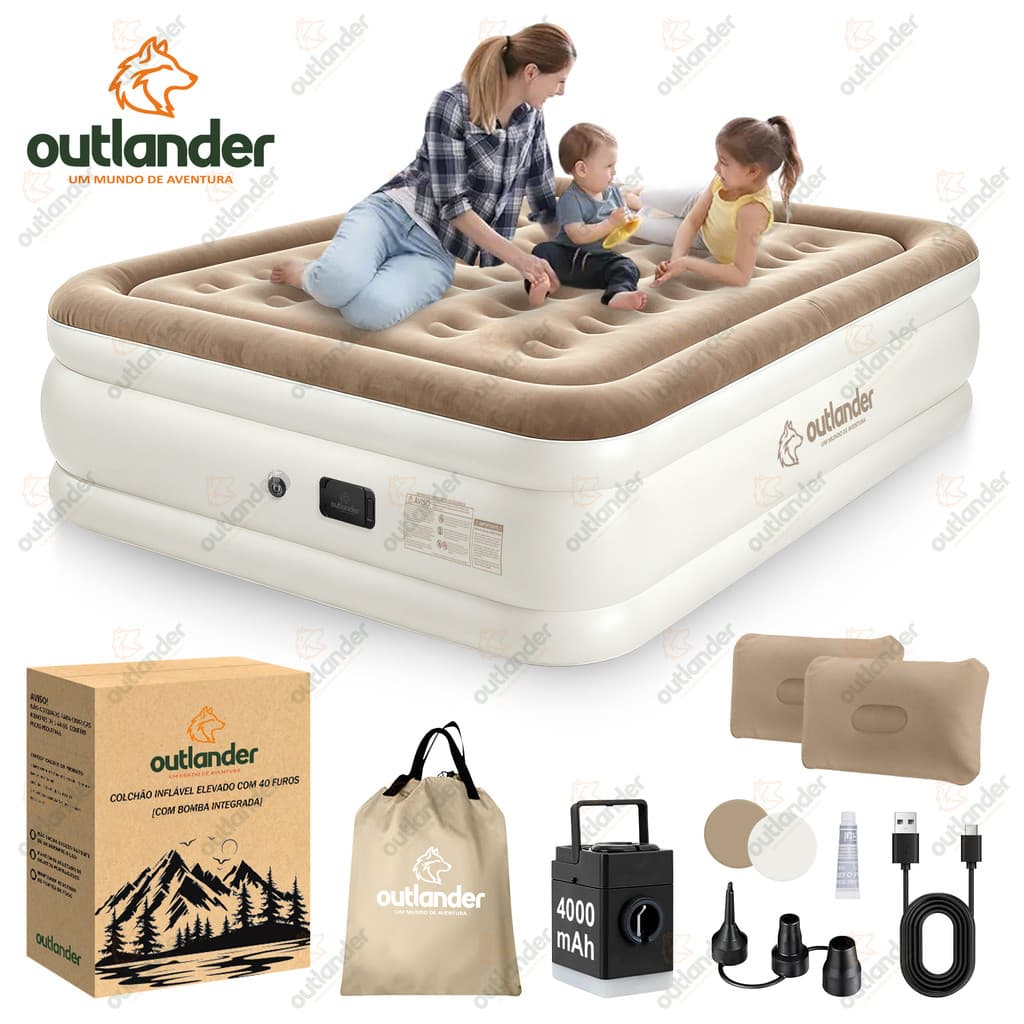 Colchão Inflável Com Bateria De Lítio Integrada Bomba Elétrica Portátil Para Camping 210*160*46/26cm、194*102*46/26cm