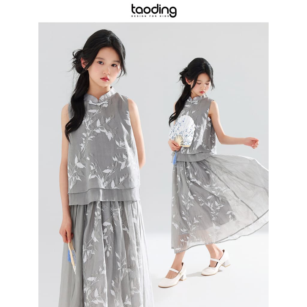 Taoting meninas novo estilo chinês saia terno gola alta Floral verão luz luxo High-End respirável estilo chinês terno de