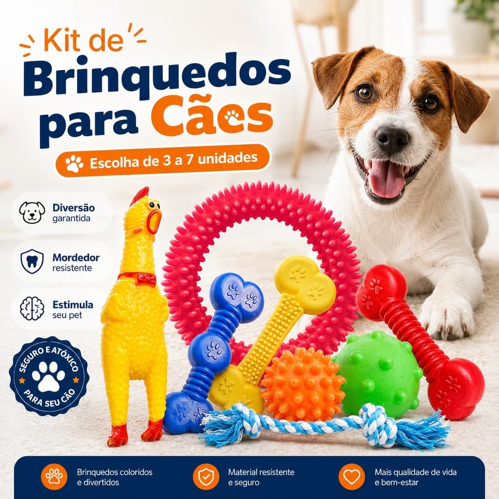 Kit Brinquedo Cachorro Pet Pequeno Porte Brinquedinho Pet Mordedor Bolinha Ossinho para Cães
