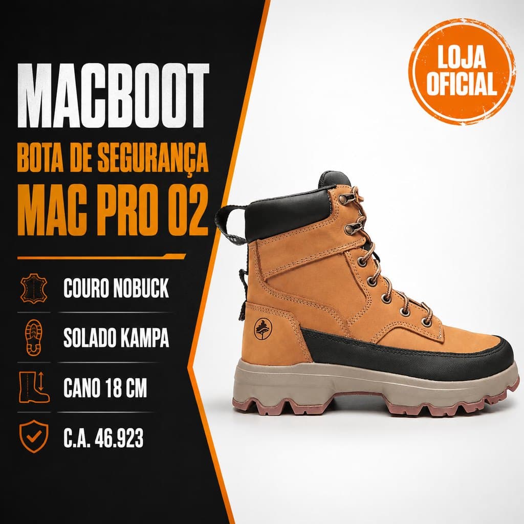 Bota De Segurança Cano Alto Macboot MAC PRO 02 Mostarda